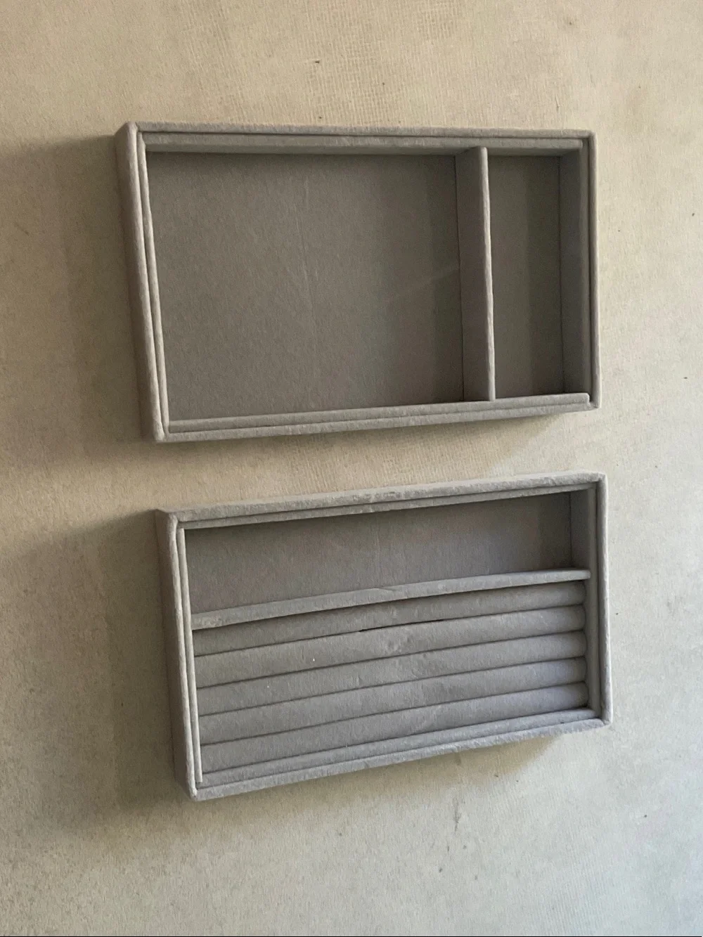 Gray Velvet Jewelry Tray Set - 2 Piece Organizer